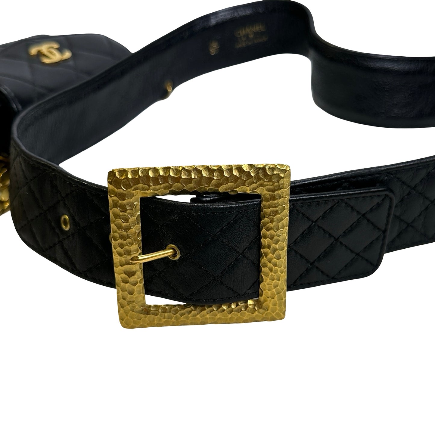 Used CHANEL Quilted Leather Quilted Belt Bag Belt bag Black Gold