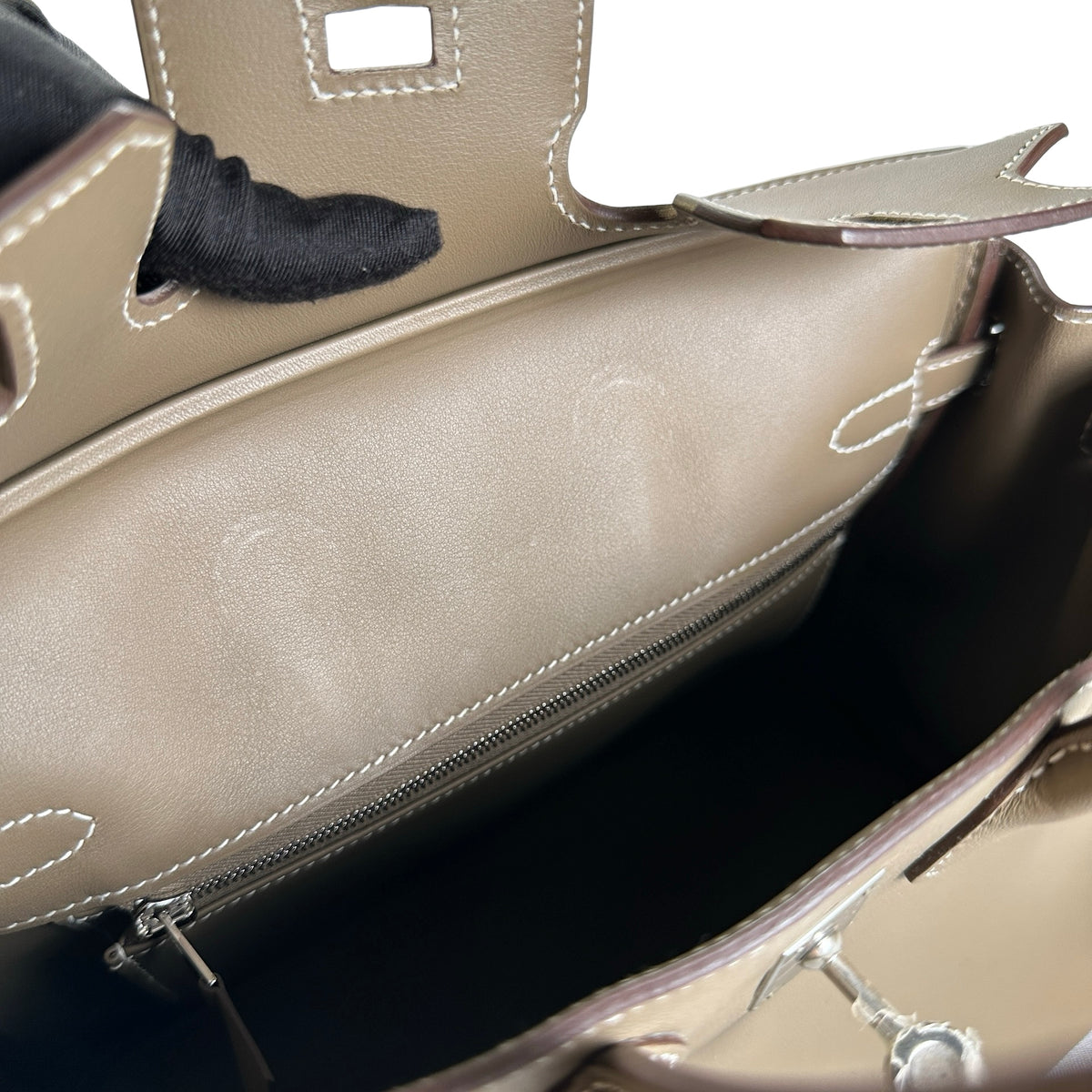 Used HERMES Swift Leather Birkin 25 Handbag Etoupe PHW
