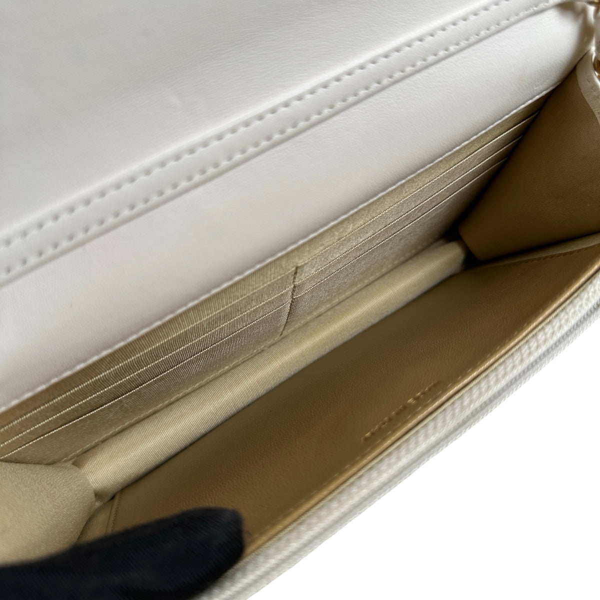 Used CHANEL Quilted Lambskin Wallet on chain Wallet on chain White Gold