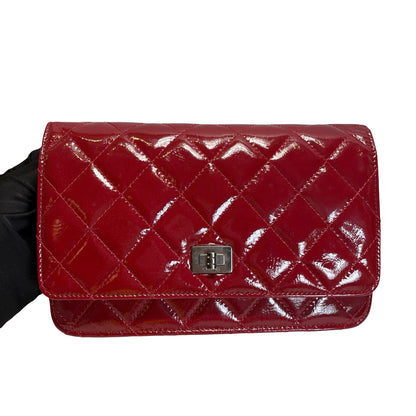Used CHANEL Quilted Patent Leather 2.55 WOC Handbag Red