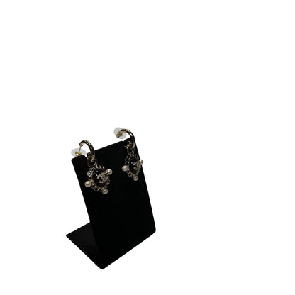 Used CHANEL Platinum Earrings Black GHW