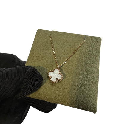 Used VAN CLEEF & ARPELS White Mother of Pearl Yellow Gold Vintage Alhambra Necklace Gold White