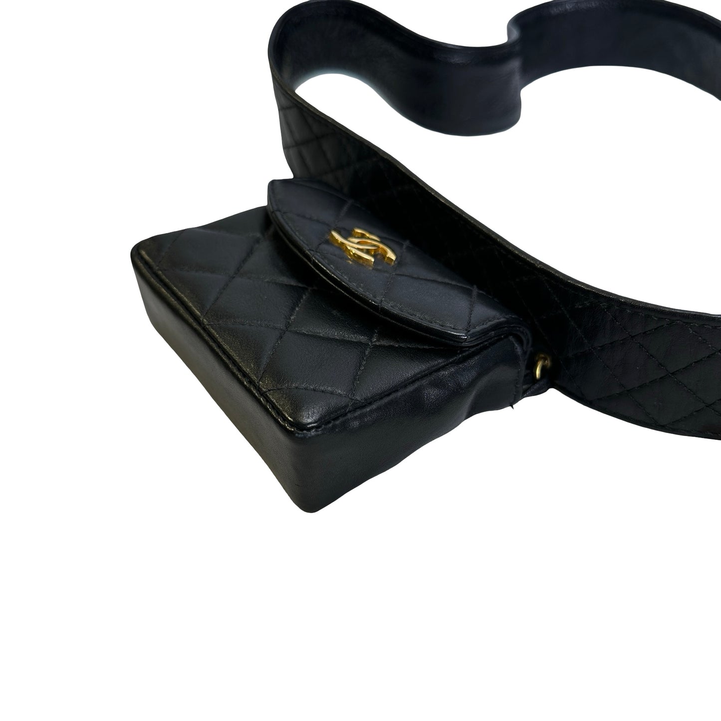 Used CHANEL Quilted Leather Quilted Belt Bag Belt bag Black Gold