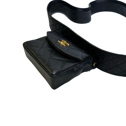 Used CHANEL Quilted Leather Quilted Belt Bag Belt bag Black Gold