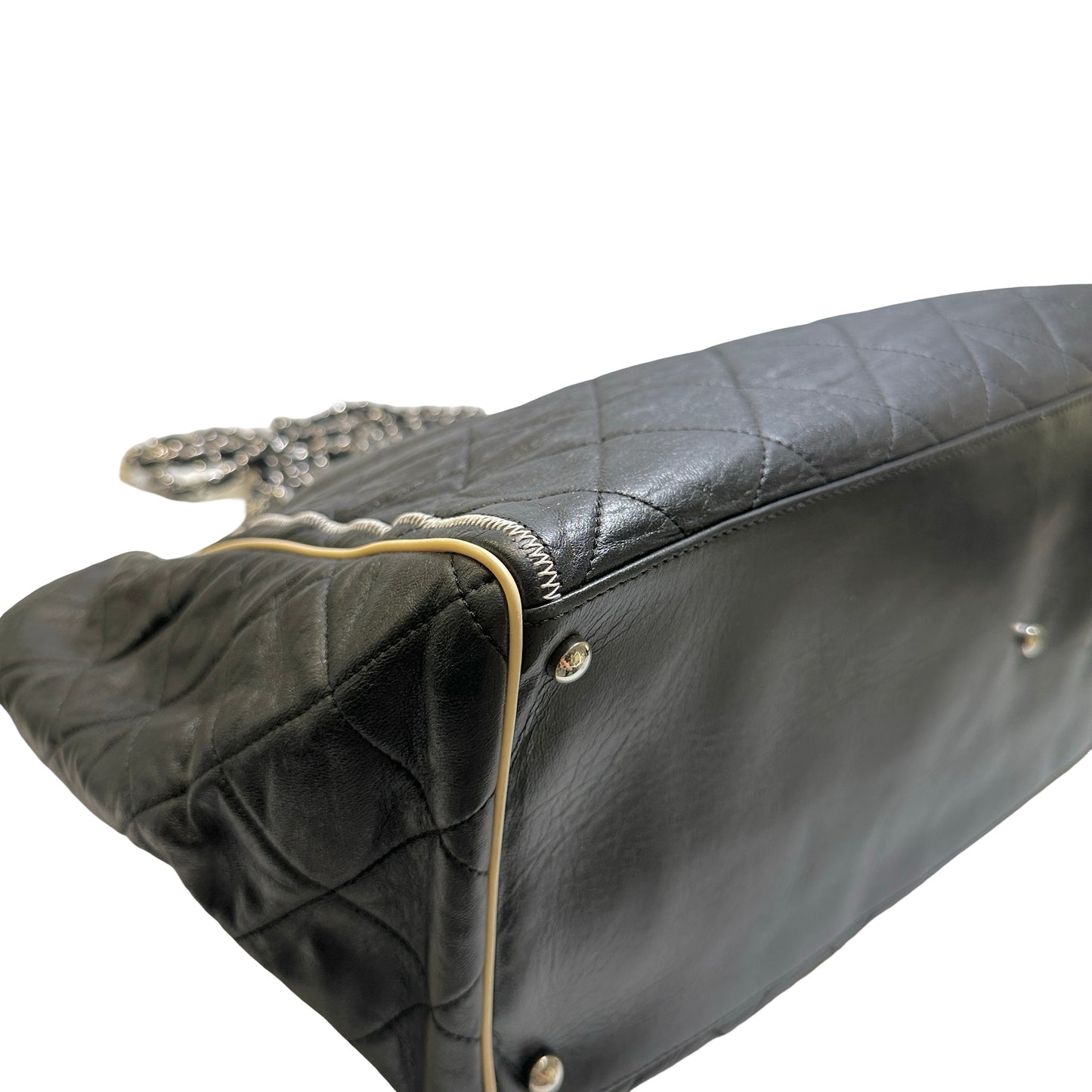 Used CHANEL Quilted Leather Quilted Tote Tote Bag Black Silver