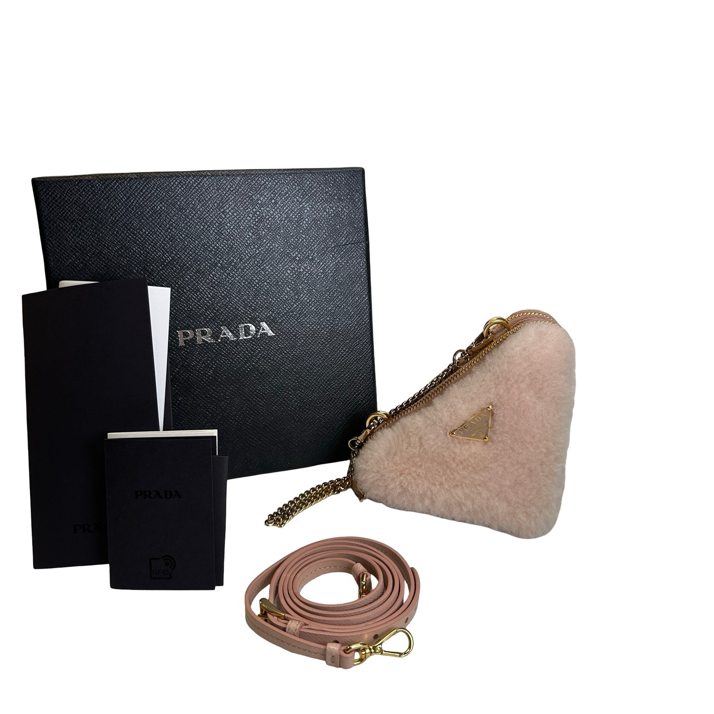 Used PRADA Shearling Triangle Mini Bag Mini Bag Pink GHW