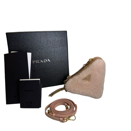 Used PRADA Shearling Triangle Mini Bag Mini Bag Pink GHW