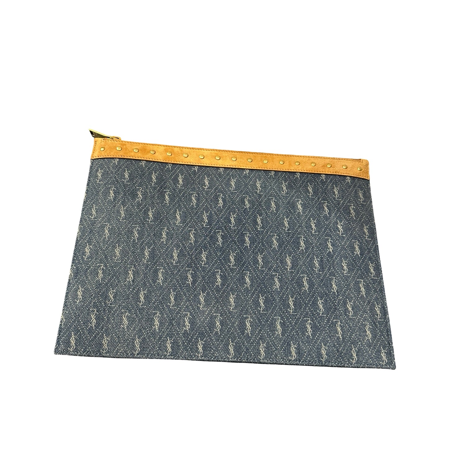 Used SAINT LAURENT Clutch Denim Blue GHW