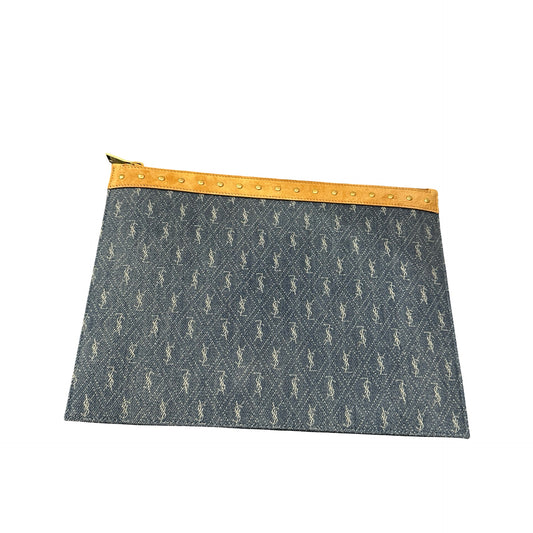 Used SAINT LAURENT Clutch Denim Blue GHW