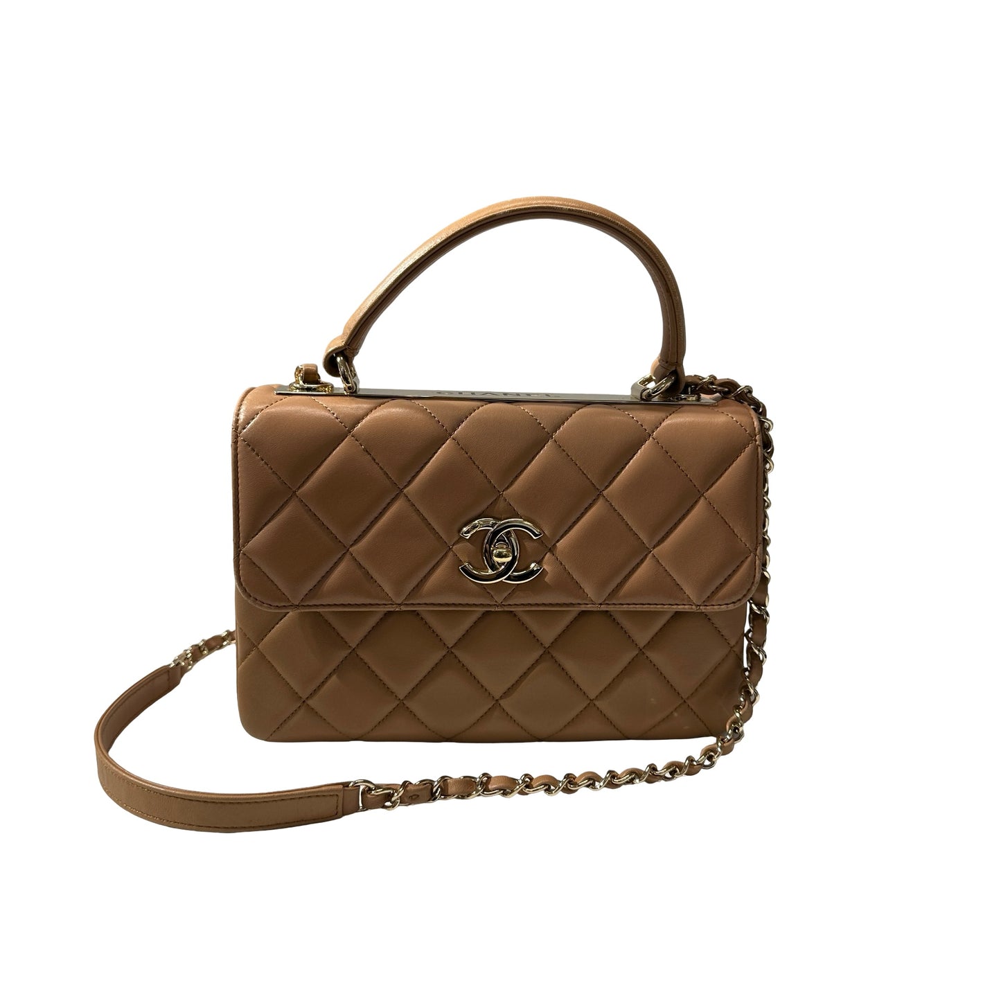 Used CHANEL Lambskin Leather Trendy CC Small Shoulder Bag Beige GHW