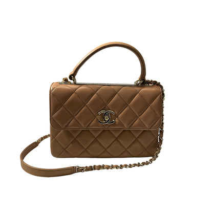 Used CHANEL Lambskin Leather Trendy CC Small Shoulder Bag Beige GHW