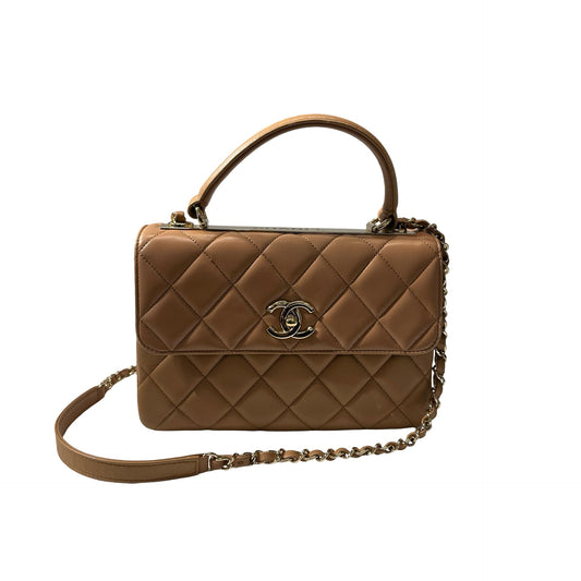Used CHANEL Lambskin Leather Trendy CC Small Shoulder Bag Beige GHW