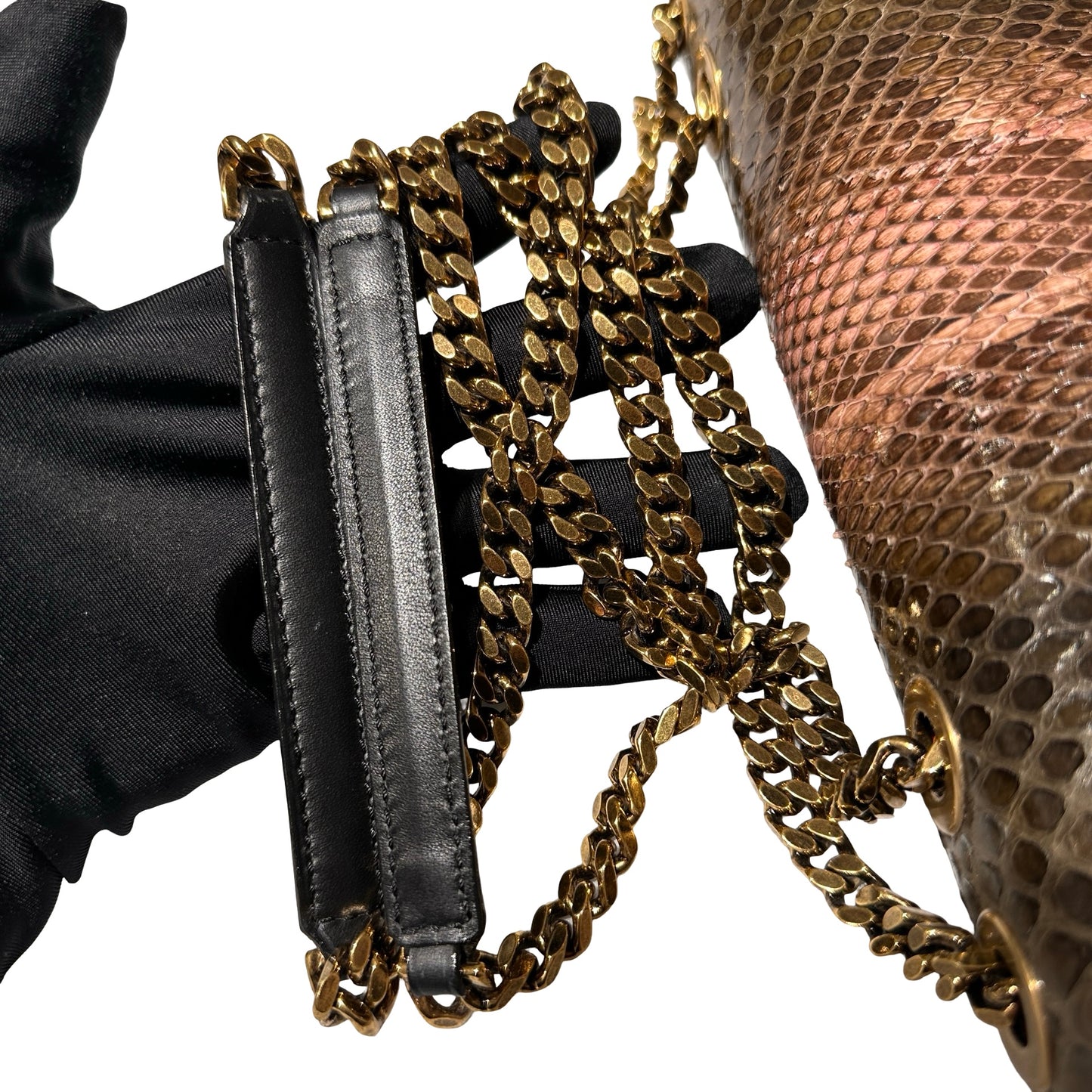 Used MARC JACOBS Snake Skin Chain Shoulder Shoulder Bag Brown