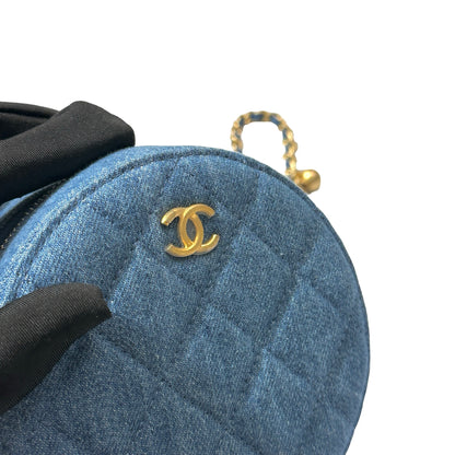 Used CHANEL Denim Chain with Gold Ball Cross Body Bag Denim Blue GHW