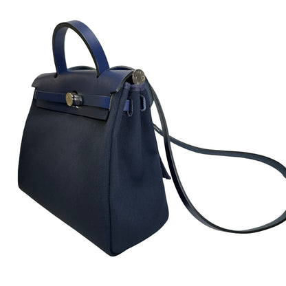 Used HERMES Canvas Leather Herbag 31 Handbag Navy PHW