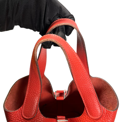 Used HERMES Calfskin Leather Picotin Clutch Pink