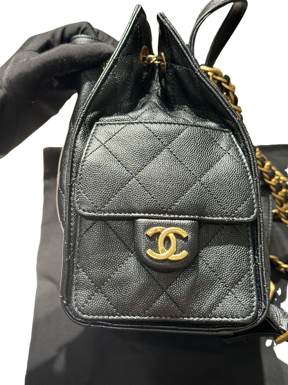 Used CHANEL Caviar Quilted 25 Backpack Backpack Black Gold