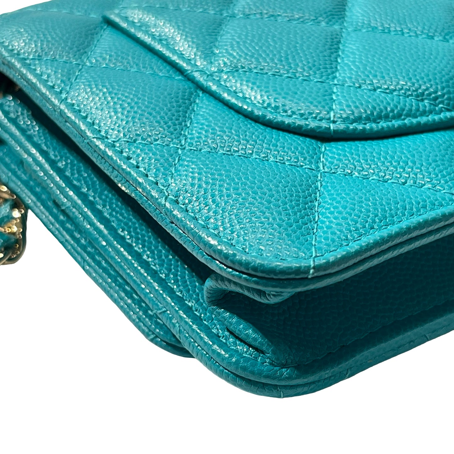 Used CHANEL Calfskin Leather WOC Cross Body Bag Green GHW