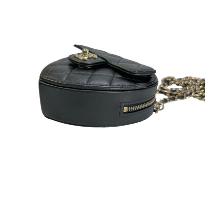 Used CHANEL Quilted Lambskin Heart Bag Mini Bag Black Gold