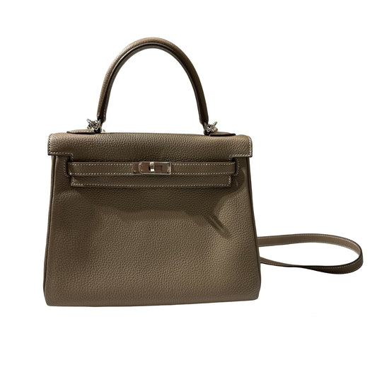 Used HERMÈS Kelly 25 Two Way Shoulder Bag Etoupe (18) PHW