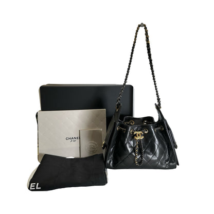 Used CHANEL Quilted Leather Chanel 25 Mini Handbag Black Gold