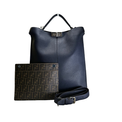 Used FENDI Leather Peekaboo Handbag Navy