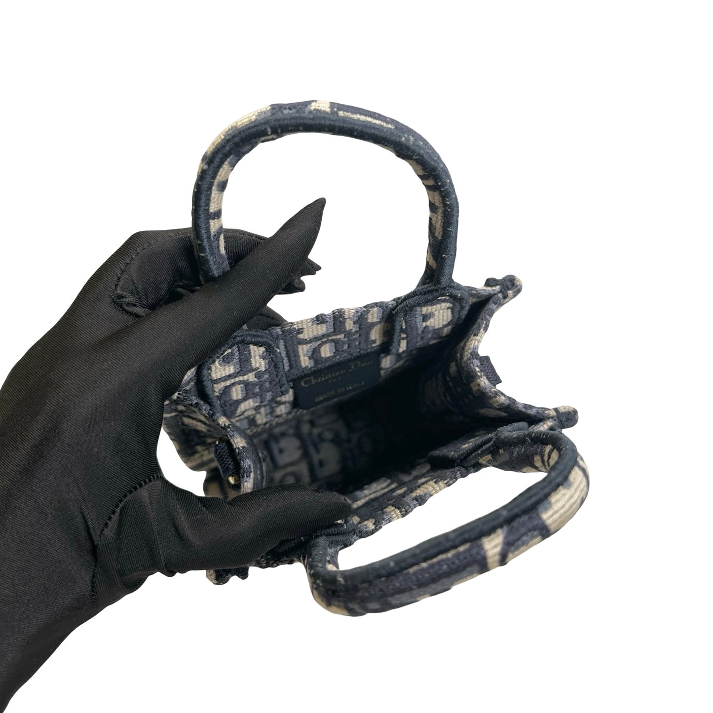 Used DIOR Dior Oblique Embroidery Mini Book tote phone bag Tote Bag Blue Beige