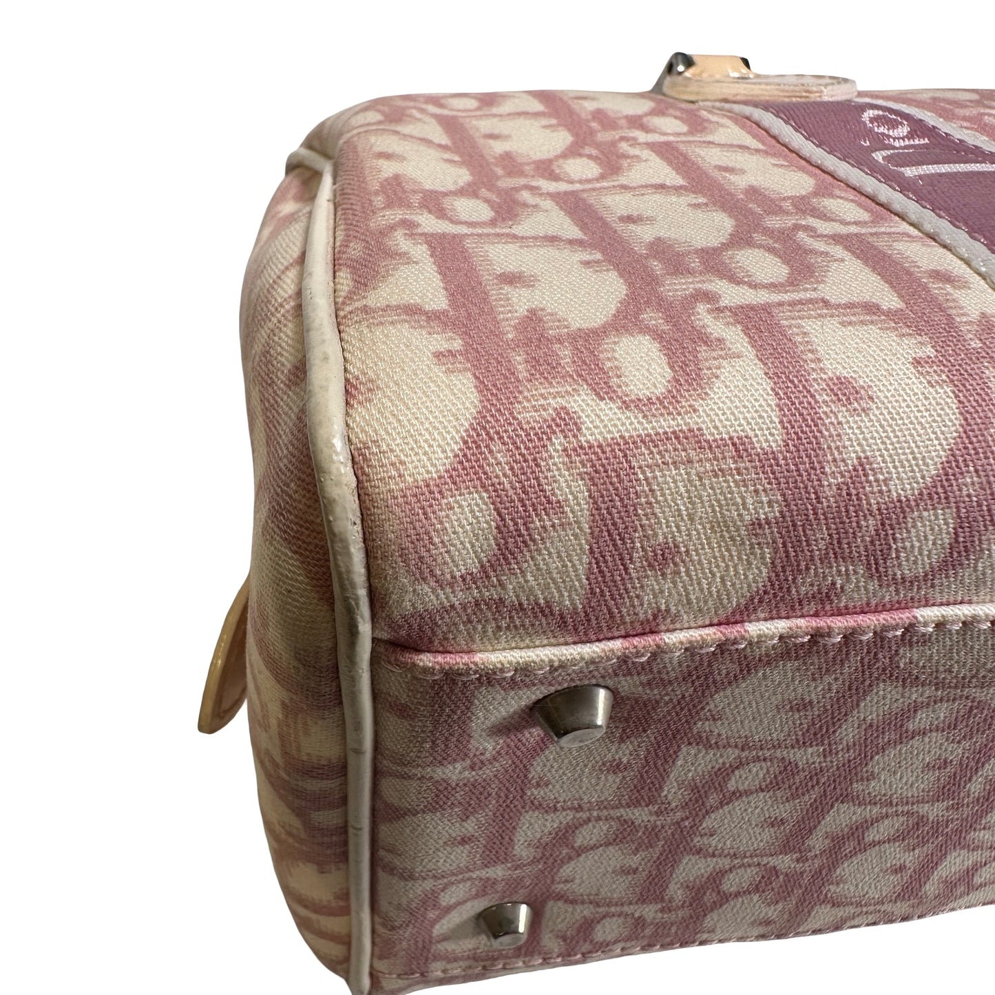 Used DIOR Canvas Trotter Boston Handbag Pink PHW