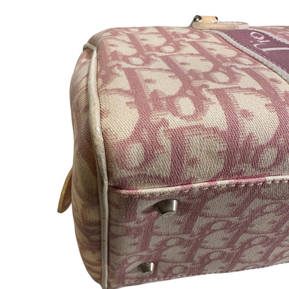 Used DIOR Canvas Trotter Boston Handbag Pink PHW