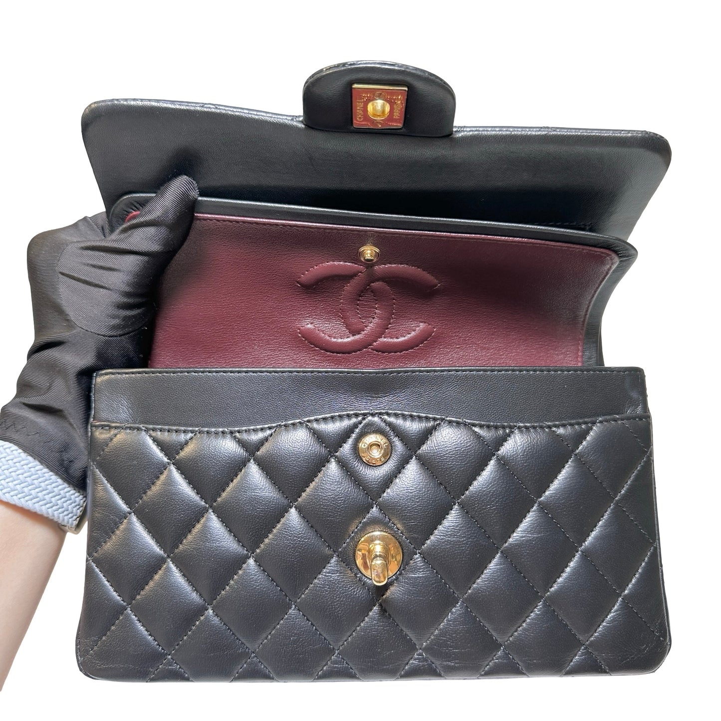 Used Chanel Calfskin Leather CF 23 Shoulder Bag Black GHW