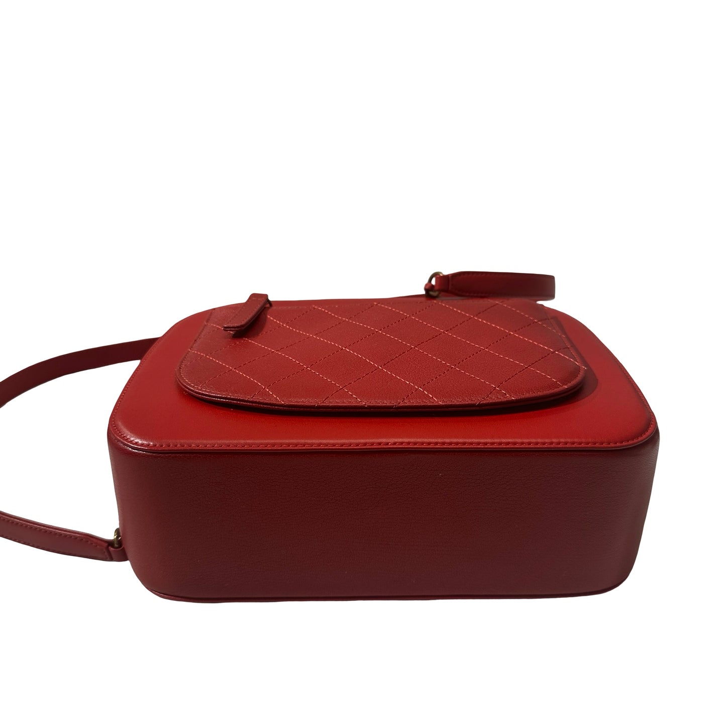 Used CHANEL Calfskin Leather Camera Bag Red GHW