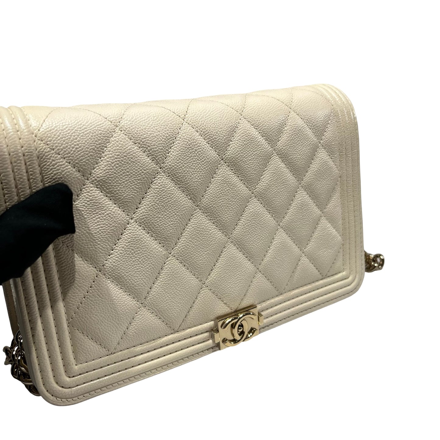 Used Chanel Caviar Leather WOC Shoulder Bag White PHW
