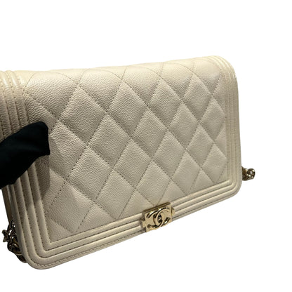 Used Chanel Caviar Leather WOC Shoulder Bag White PHW