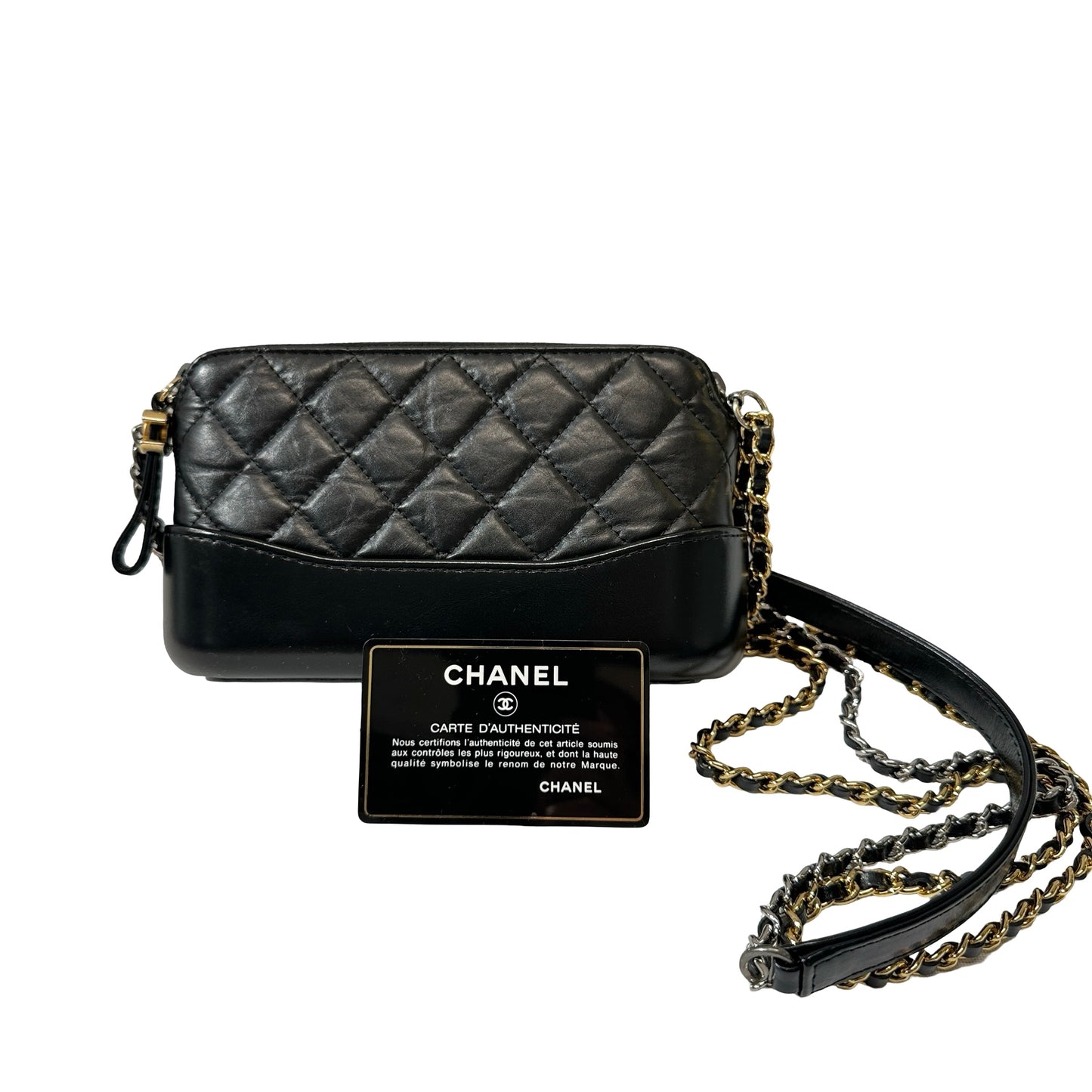 Used CHANEL Calfskin Leather Gabrielle WOC Cross Body Bag GHW Black