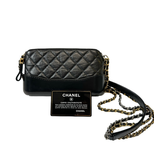 Used CHANEL Calfskin Leather Gabrielle WOC Cross Body Bag GHW Black