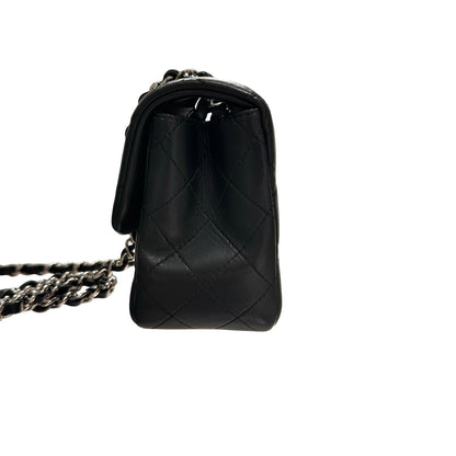 Used CHANEL Lambskin Leather Mini flap 17cm Cross Body Bag Black PHW