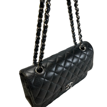 Used CHANEL Quilted Caviar Classic Flap 23 Chain Shoulder Bag Black Silver