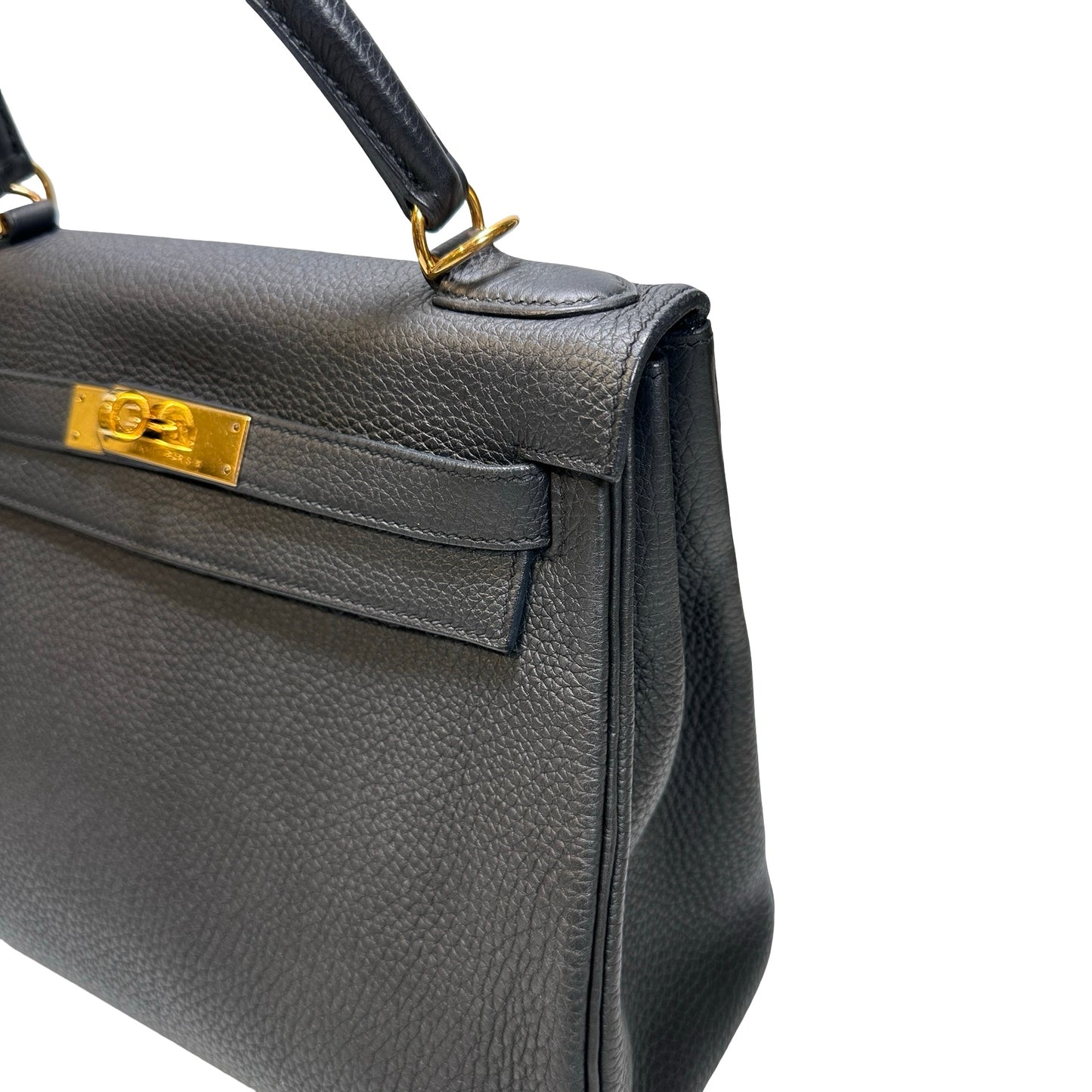 Used Hermès Clemence leather Kelly 28 Handbag Black GHW