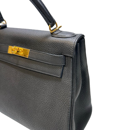 Used Hermès Clemence leather Kelly 28 Handbag Black GHW