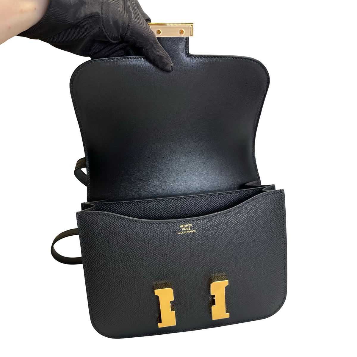 Brand New HERMES Epsom Mini Constance Cross body bag Black Gold