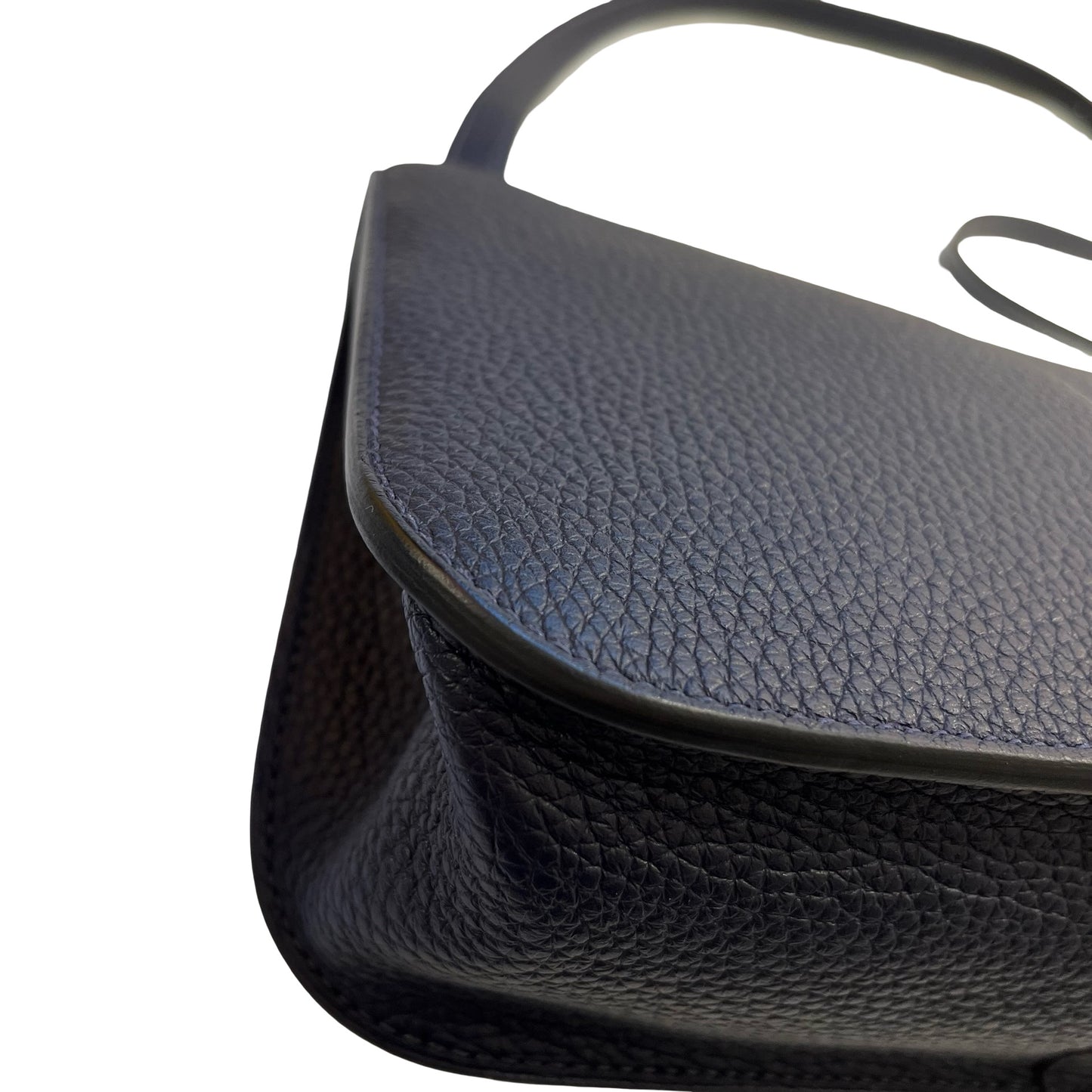 Used HERMÈS Calfskin Leather Halzan Shoulder Bag Blue GHW