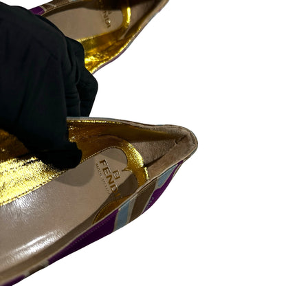 Used Fendi Heels Heels Gold Beige Purple Blue