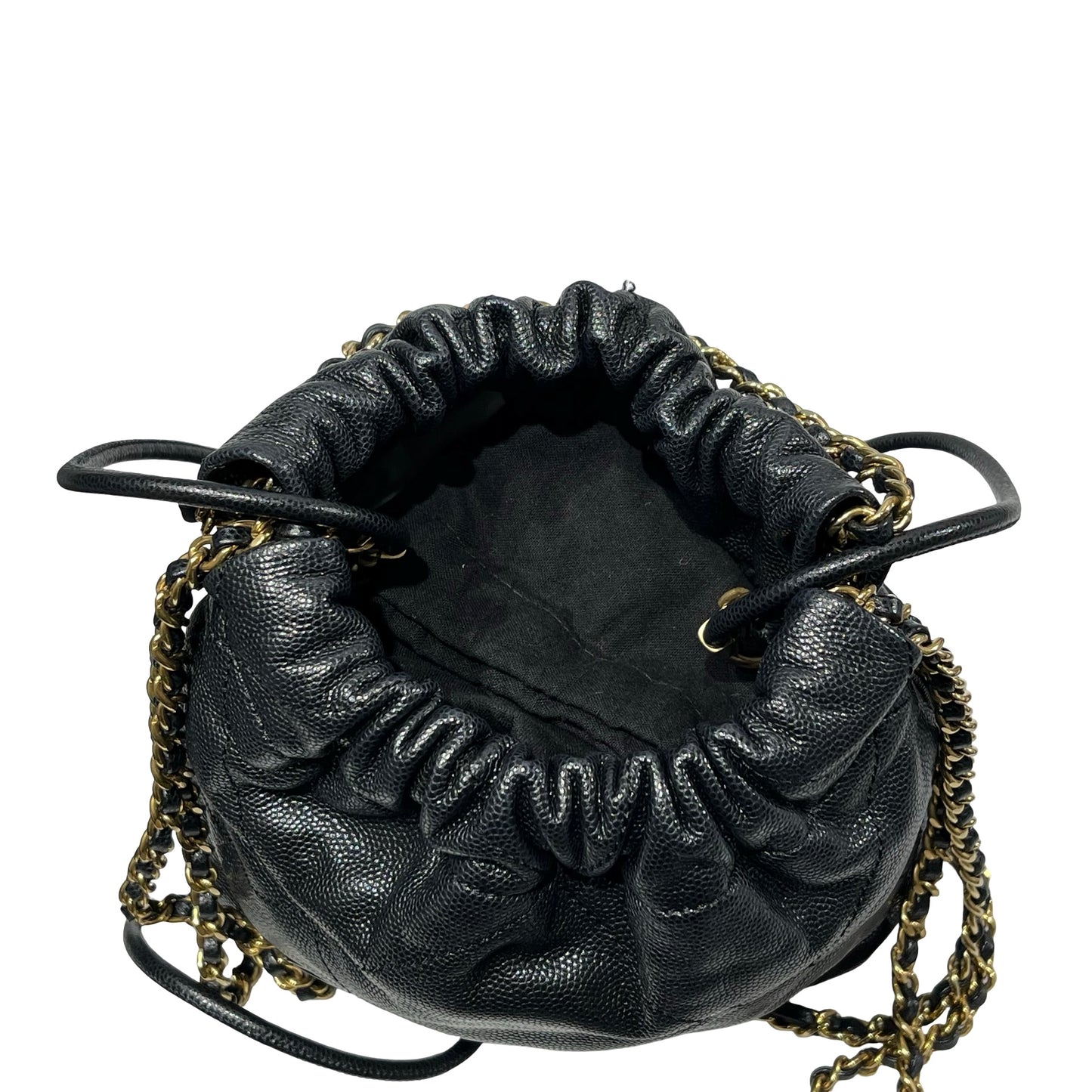 Used CHANEL Calfskin Leather Mini 22 Bucket Bag Black GHW