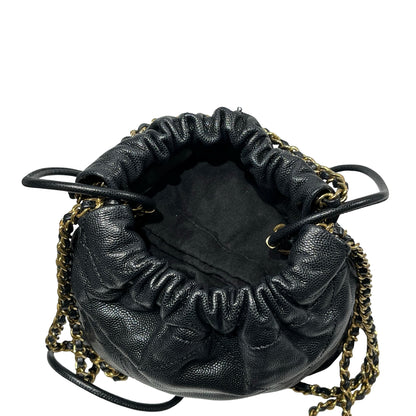 Used CHANEL Calfskin Leather Mini 22 Bucket Bag Black GHW