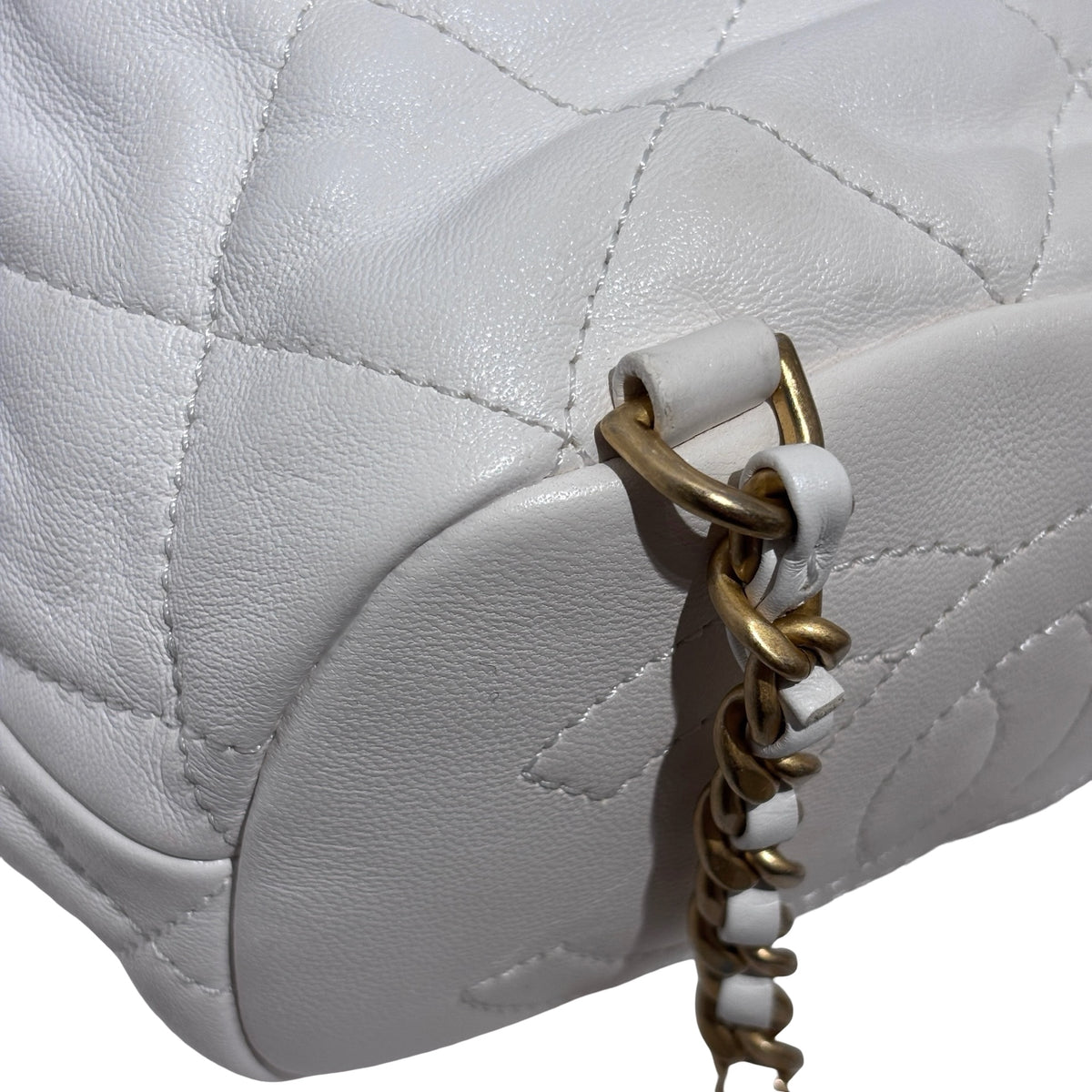 Used CHANEL Lambskin 22S Mini Drawstring Bucket Backpack Cross body bag White
