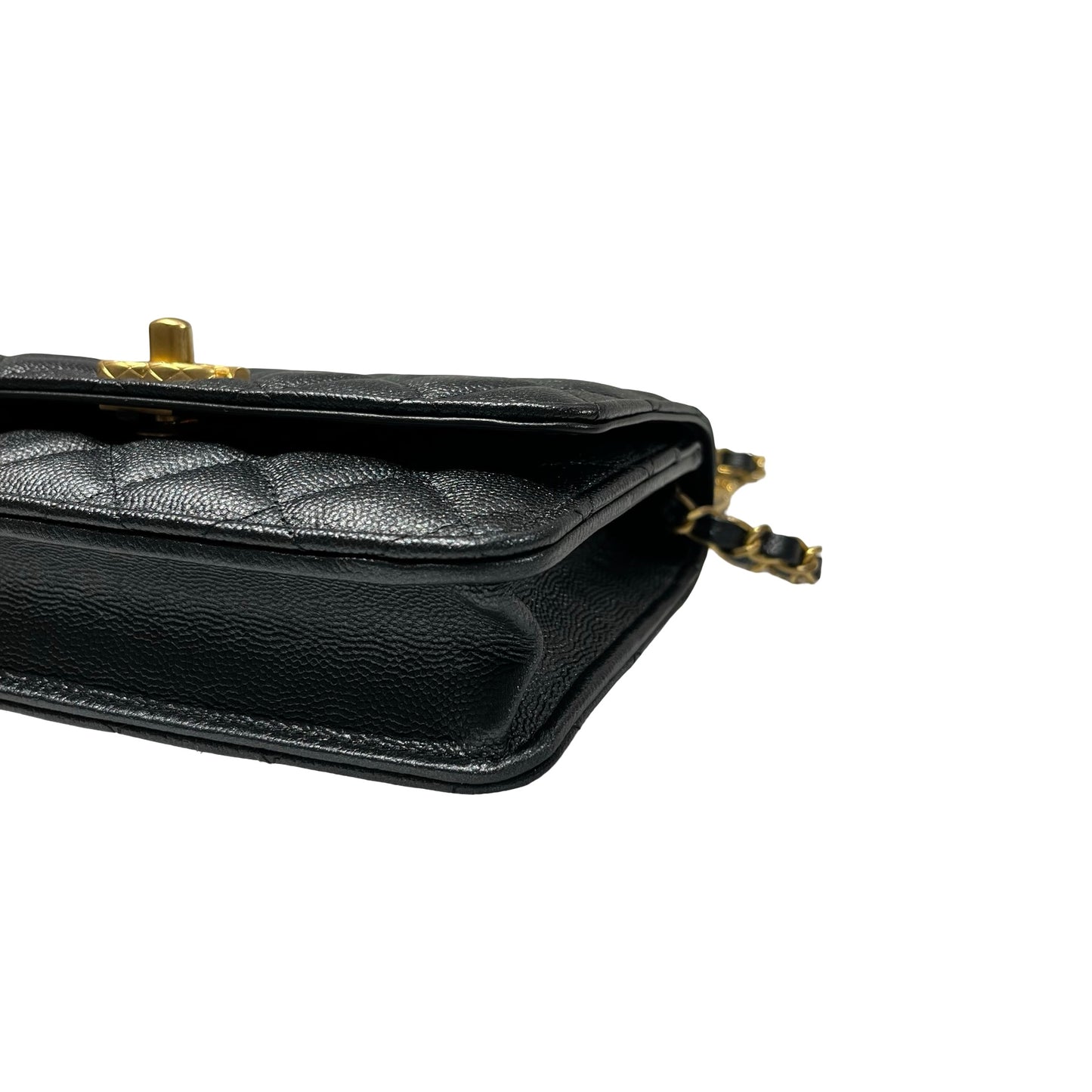 Used Chanel Caviar Leather Wallet on Chain Black GHW