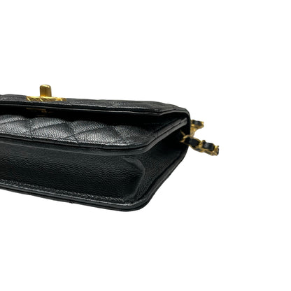 Used Chanel Caviar Leather Wallet on Chain Black GHW