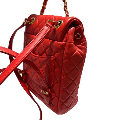 Used CHANEL Lambskin Urban Spirit Backpack Backpack Red