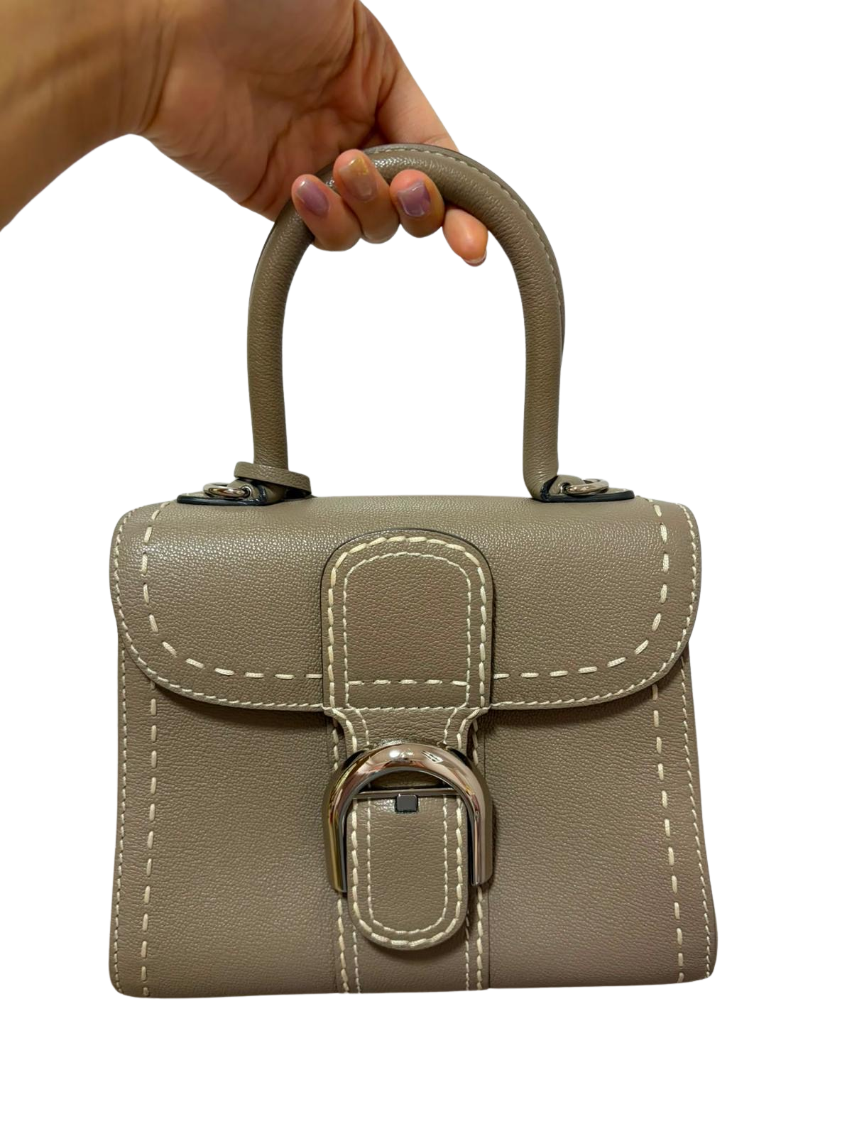 Used DELVAUX Leather Stitching Brillant Handbag Gray