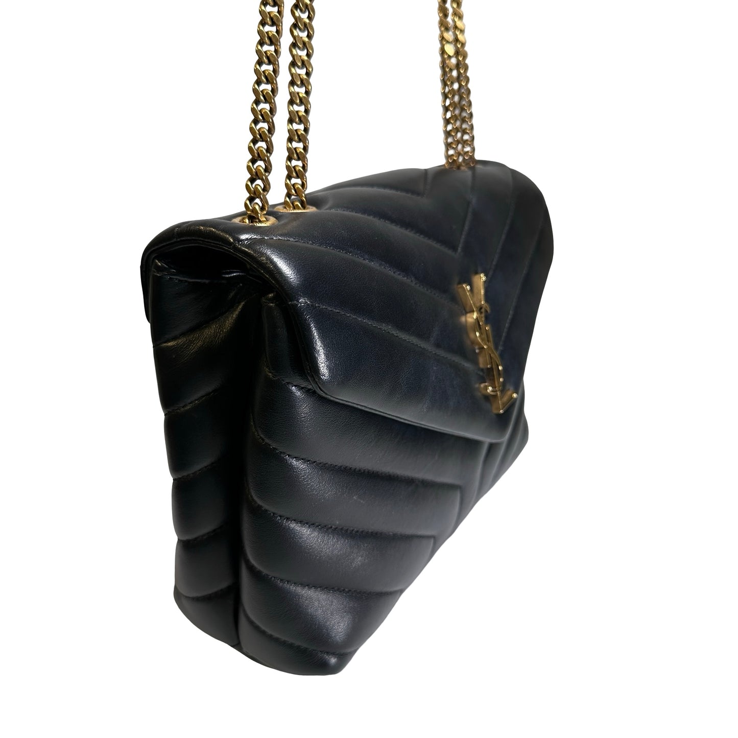 Used YVES SAINT LAURENT Lambskin Loulou Shoulder Bag Black GHW